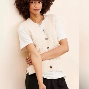 Anthropologie Sunday in Brooklyn Cream Cable Knit Button Up Sweater Vest